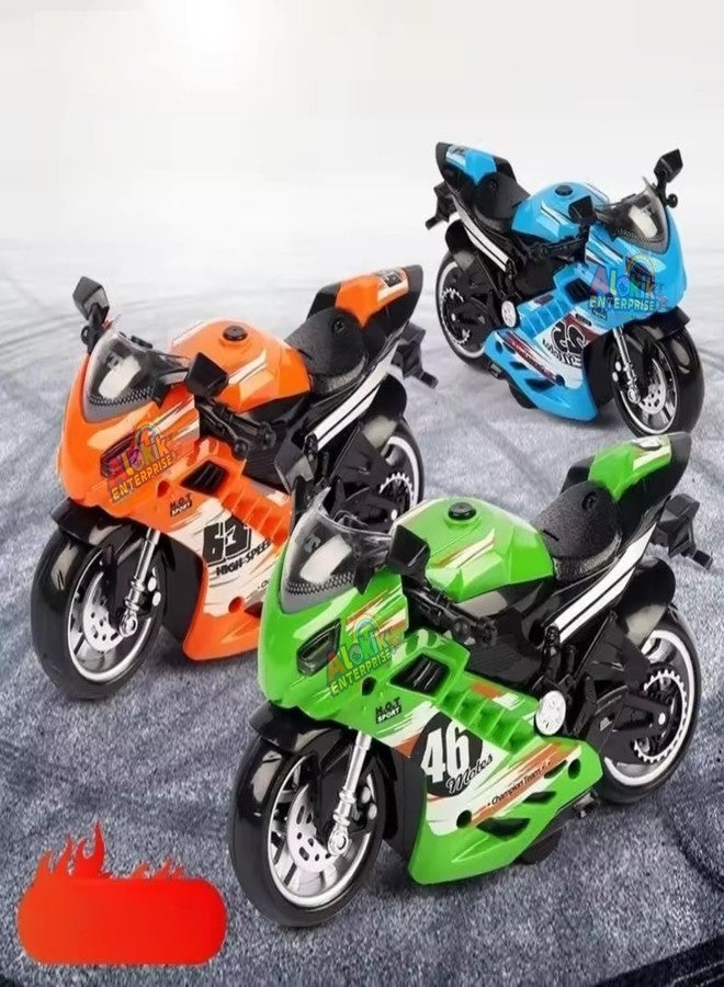 Alokik Enterprise لعبة دراجة نارية رياضية من ألوكيك إنتربرايز، لعبة دراجة نارية تعمل بالسحب للخلف، هدية صغيرة مع موسيقى وإضاءة، لعبة دراجة نارية لاتيه للأطفال الأولاد، أفضل هدية عيد ميلاد، عبوة من قطعة واحدة (لون عشوائي) - Image 4